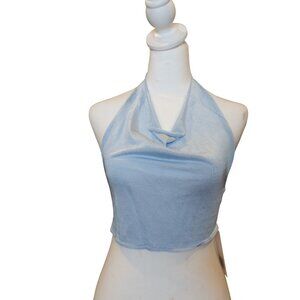 AYA MUSE Cinnabar Knit Draped Halter Top in Blue Rayon size XXS NEW $220
